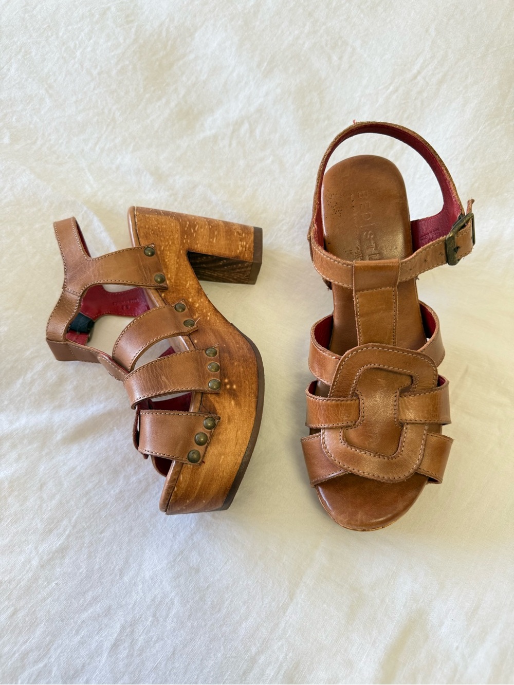 BED STU | SZ 8 | Brown Leather Caitlin 2 Platform Shoe Chunky Heel Sandal